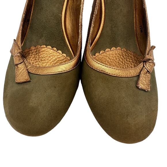 Enzo Angiolini Olive Green & Gold Eatashiro Slingback Heels Size 7.5 - Picture 2 of 11